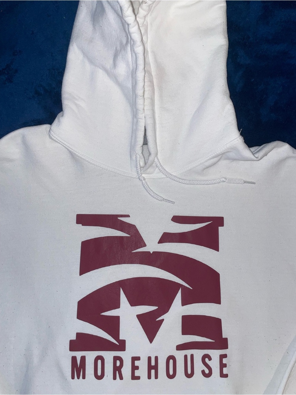 White Morehouse Hoodie with Burgundy Logo - Men's Sweater